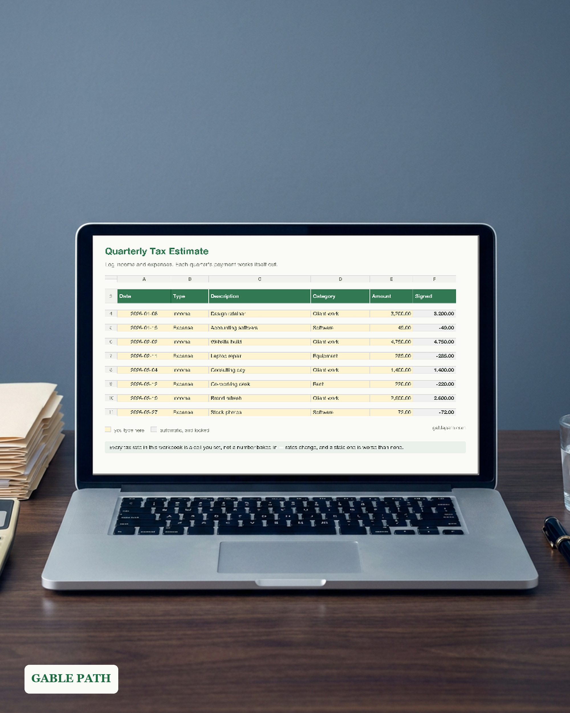 Cover image for Quarterly Tax Estimate Spreadsheet, Excel and Google Sheets, Self Employed Estimated Tax Tracker