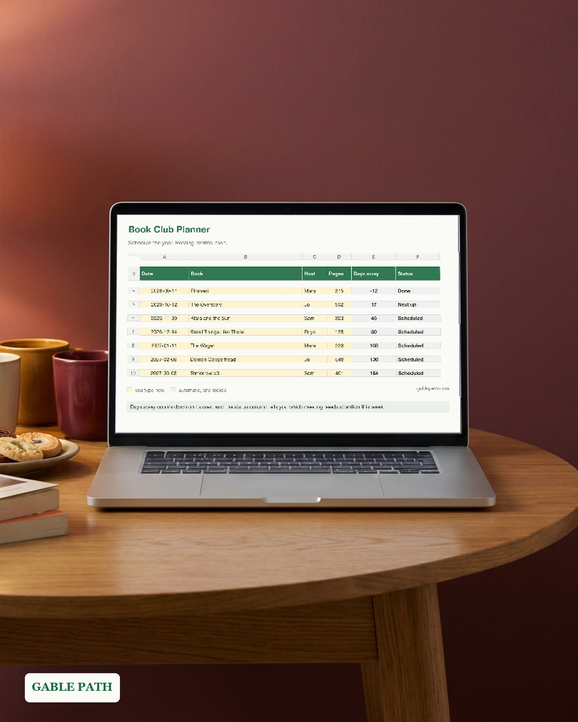 Cover image for Book Club Planner Spreadsheet, Excel and Google Sheets, Meeting Schedule Host Tracker